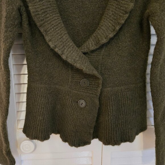 Olive Green Mohair and Wool Blend Ruffled Cardigan - Size S - Picture 4 of 13
